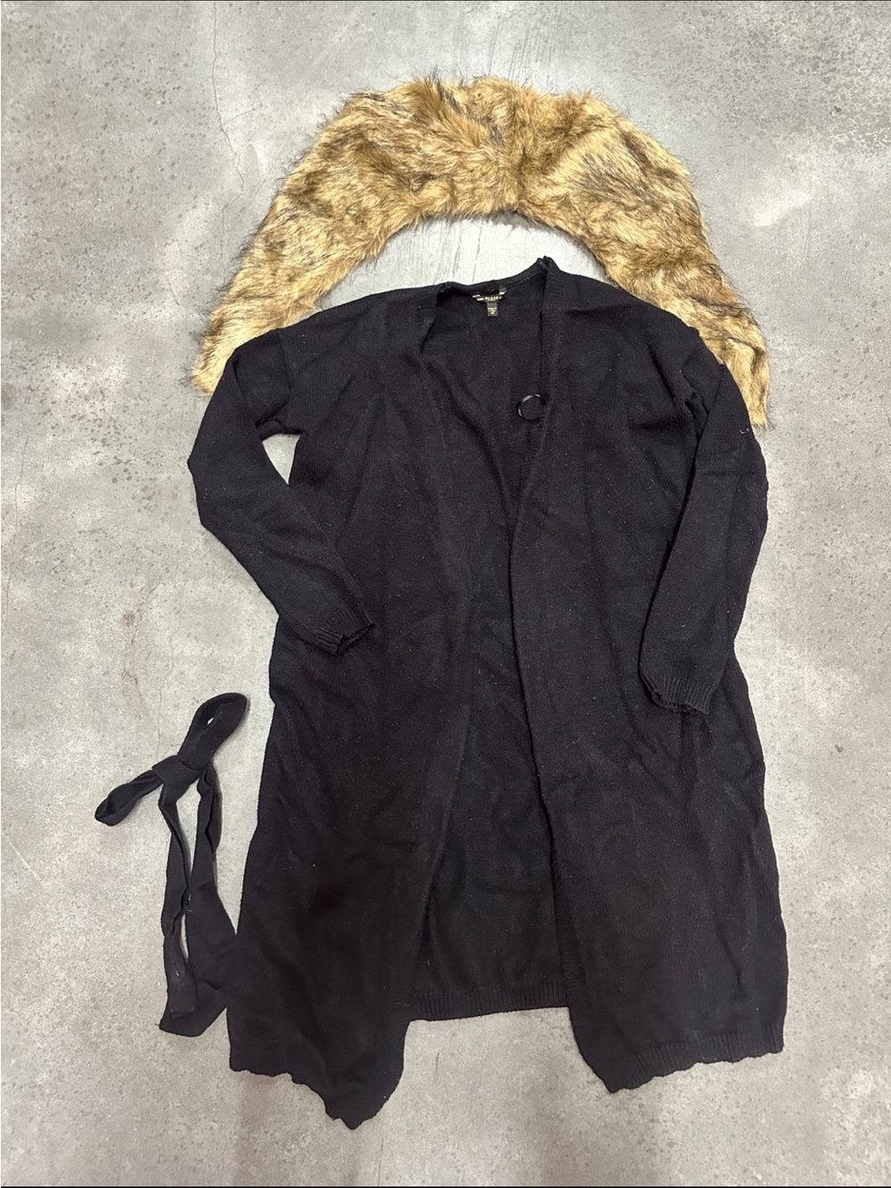 Guess Black Knit Open Cardigan with Faux Fur Collar